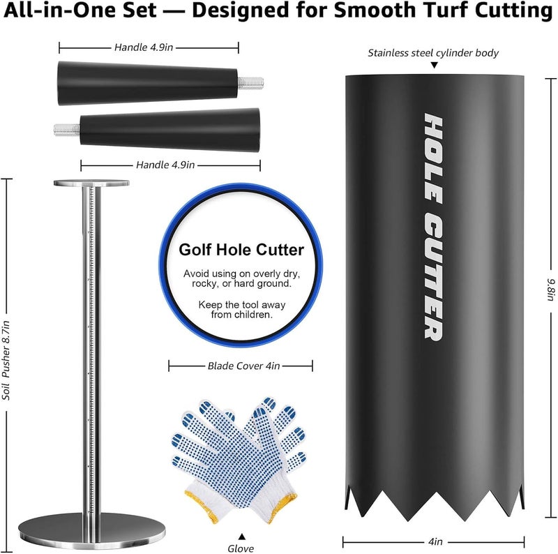 GYACS Portable Golf Hole Cutter – 4" & 6" Stainless Steel Golf Cup Cutter with Built-in Soil Pushing Rod – Ideal for Backyard Putting Green & Lawn - Image 3